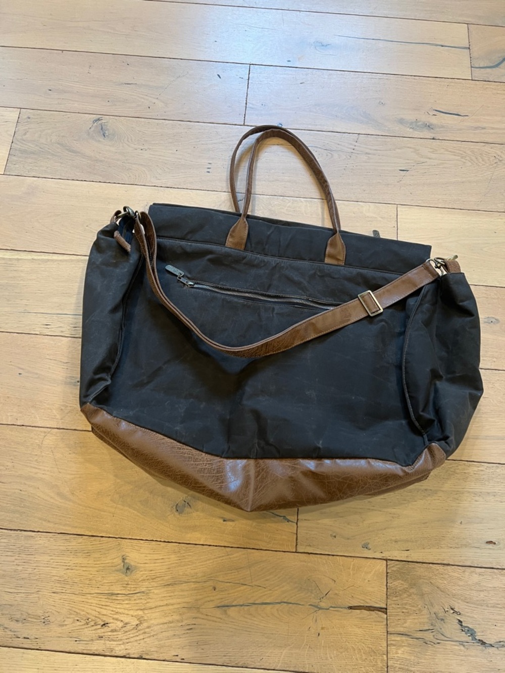 Rebekah Scott  Canvas Duffel with Brown Leather Trim
